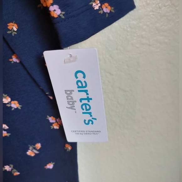 Carter's Baby Navy and Floral Long Sleeve One piece Sz 9 months - Picture 3 of 5